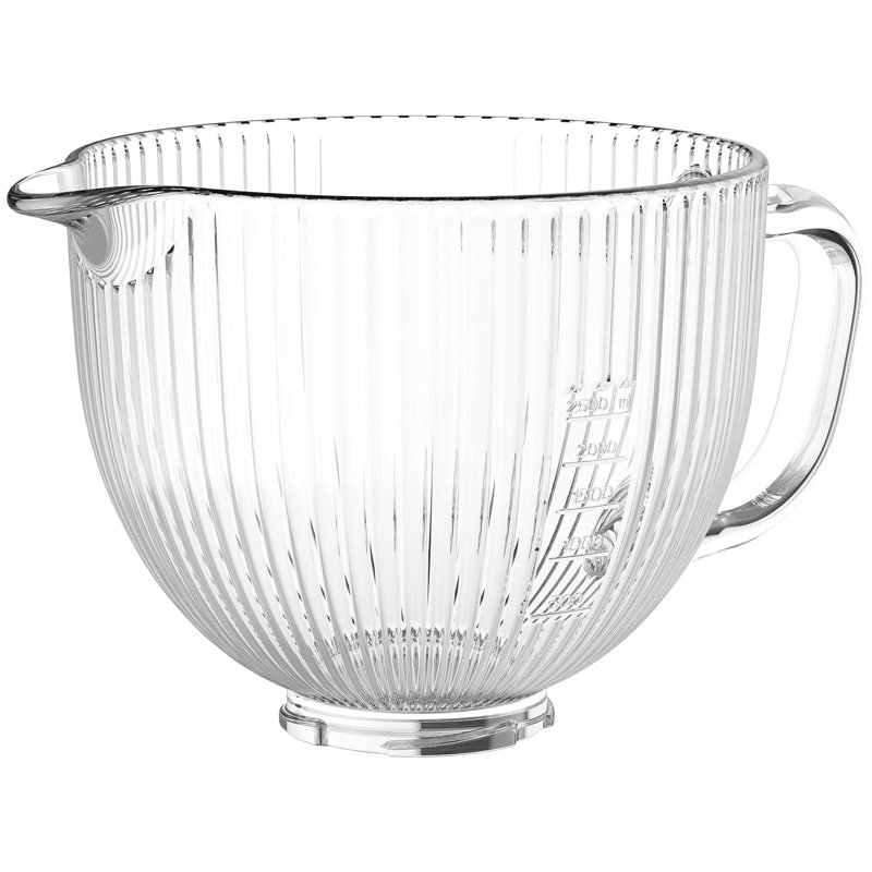 GVODE 5-Quart Glass Mixing Bowl, Compatible with KitchenAid® 4.5-5 Qt Tilt-Head Mixers, Lid & Markings, Microwave Safe