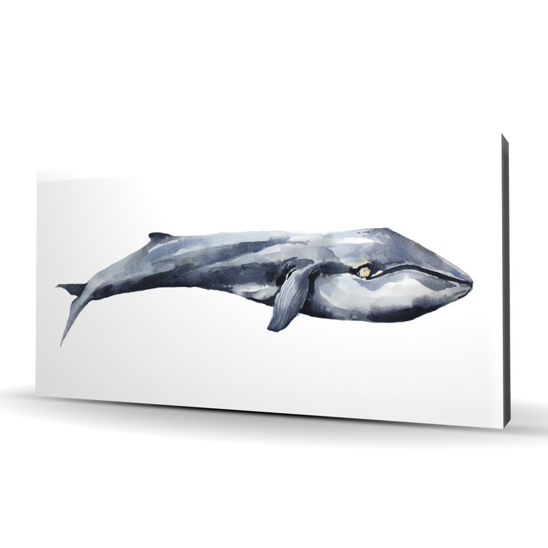 Aquarelle de baleine - art sur toile bleu pour la décoration intérieure, H 24 po x l 48 po