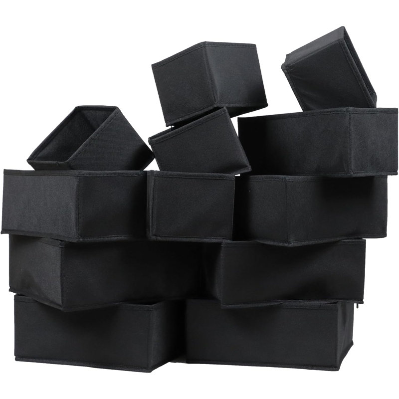 12-pack Foldable Drawer Organizers Black
