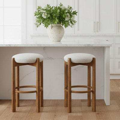 Ensemble de 2 tabourets d'intérieur revêtus de bois, finition noyer et revêtement ivoire