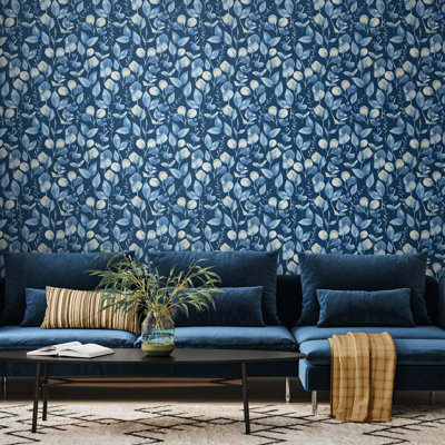 Watercolour Leaves - Slate Blue