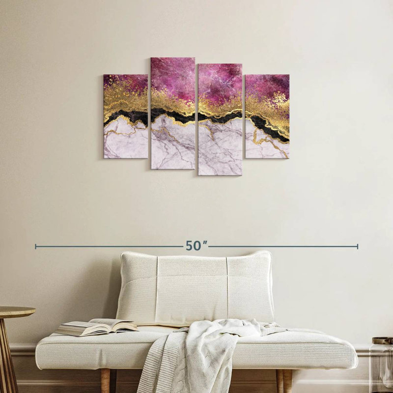 Avery rose et or abstrait, H 22 po x l 36 po