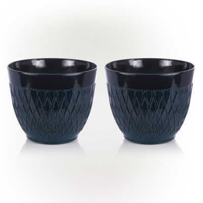 Jardinières Shiye d'intérieur / extérieur aspect pierre avec trous de drainage, bleu (ensemble de 2)