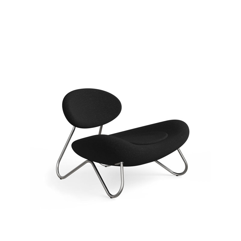 Meadow Lounge Chair, Black Painted Steel Frame, Brushed Stainless Steel, Natural Polyester Blend