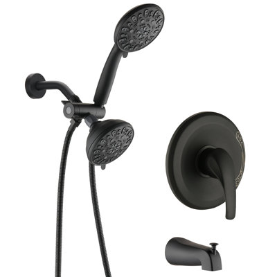 Shower System With Tub Spout - Matte Black. Dual 2 In 1 High Faucet. 7 Spray Modes For Heavenly Shower. All Metal. 1.8 Gpm. 59" Hose Length. 1/2" Connection. Wall Mounted Rejuvenation.