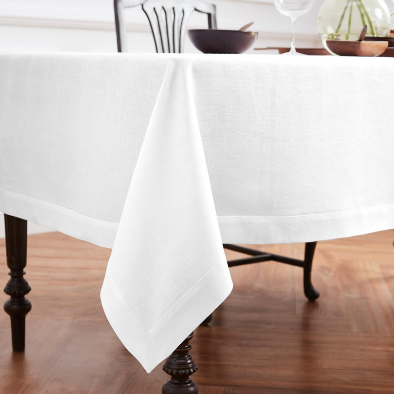 Diana - 100% Pure Linen Tablecloth, White, 132" L x 60" W, Solid Color