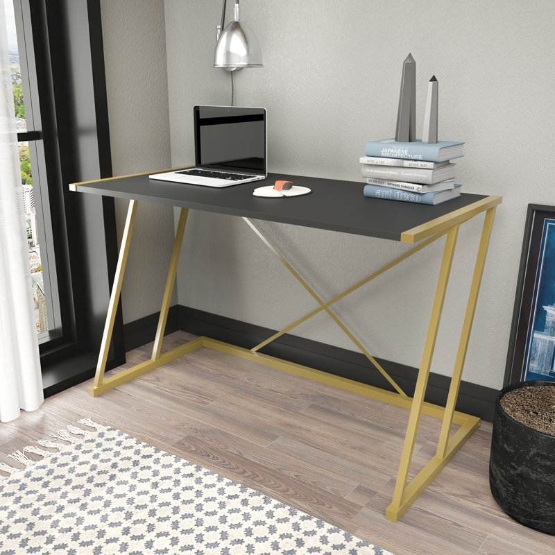 Lenes 120cm W Rectangular Desk, Black/Gold