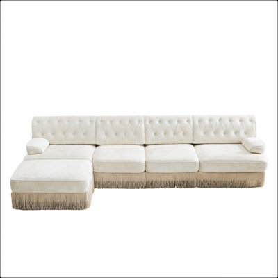135.6 " Velvet L-Shaped Sectional with Ottoman