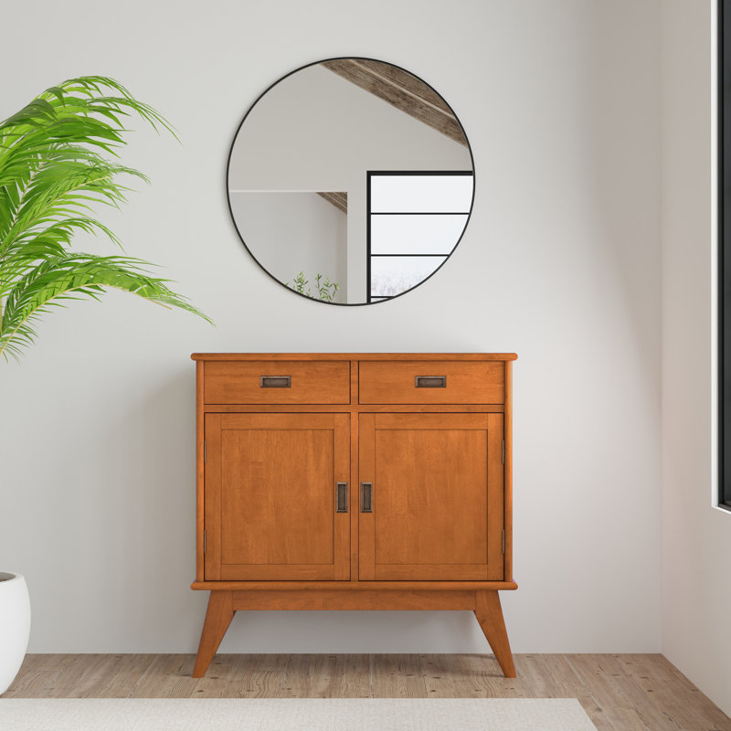 Draper 36"W Solid Wood Mid-Century Modern Entryway Storage Cabinet with Drawers and Adjustable Shelves
