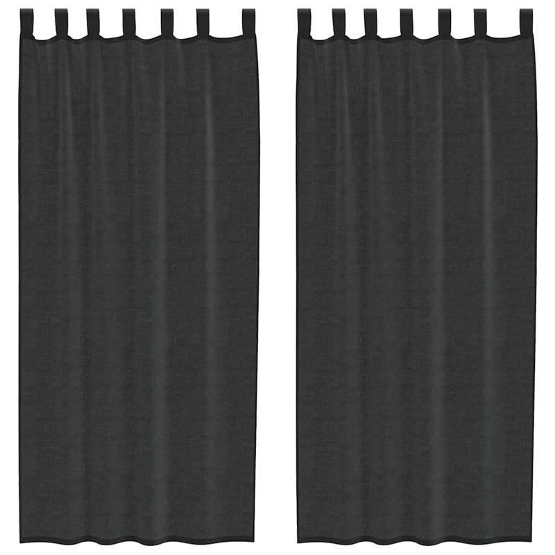 Voile Curtains With Tab Top 2 Pcs, 140cm Width x 245cm Drop, Black
