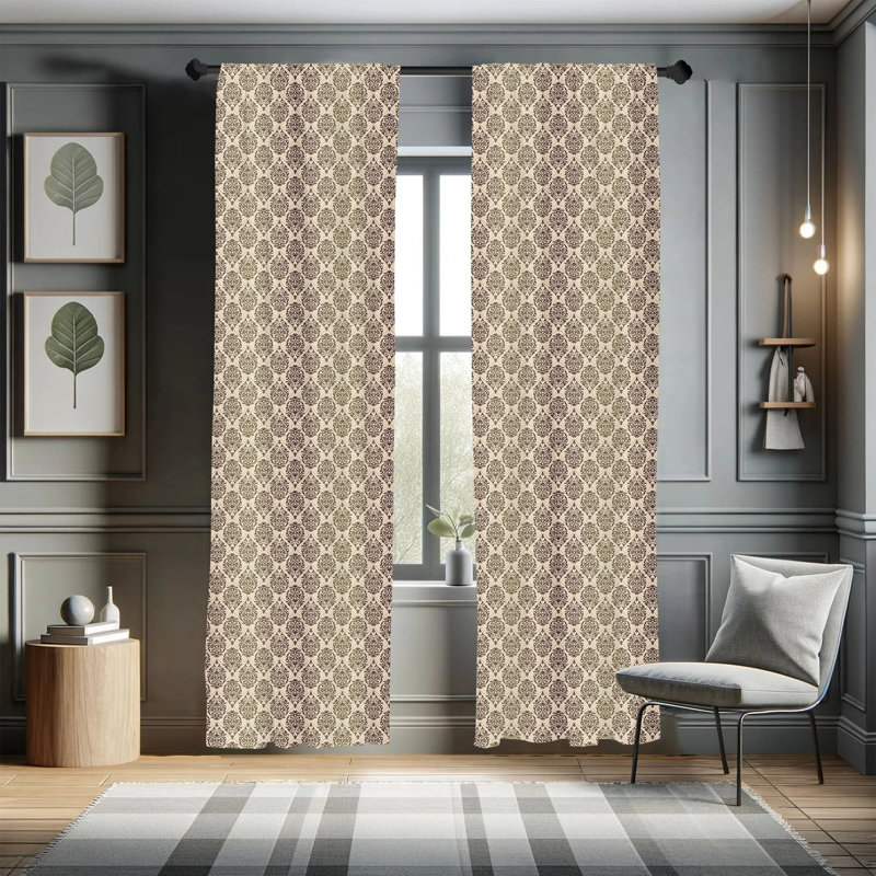 Earth Tones Damask Semi-Sheer Rod Pocket Curtain Panels, 28" x 84"