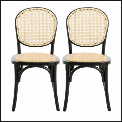 Set of 2 Rattan Back Dining Chairs with Foam-Padded Seats for Comfort and Rustic Charm, Perfect for Modern and Coastal Decor.