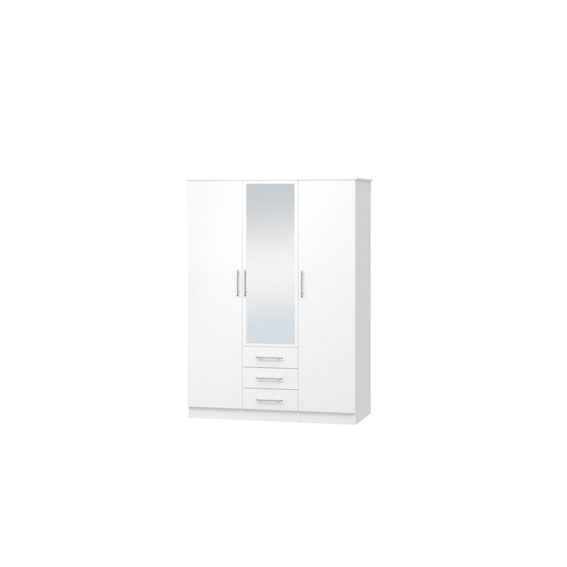 Dzianis 3 Door Manufactured Wood Wardrobe, White