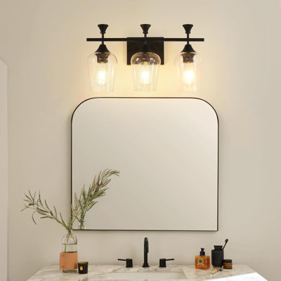 Luminaire de salle de bain moderne à 3 lumières avec abat-jour en verre transparent, applique murale noir mat pour l'éclairage de la salle de bain, de la chambre à coucher et du couloir