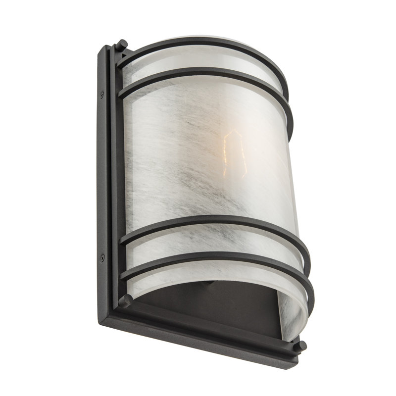 Keswick - Applique murale d'extérieur - Finition noire - Abat-jour en verre blanc Swearl, H 13 po x l 9 po x P 5 po