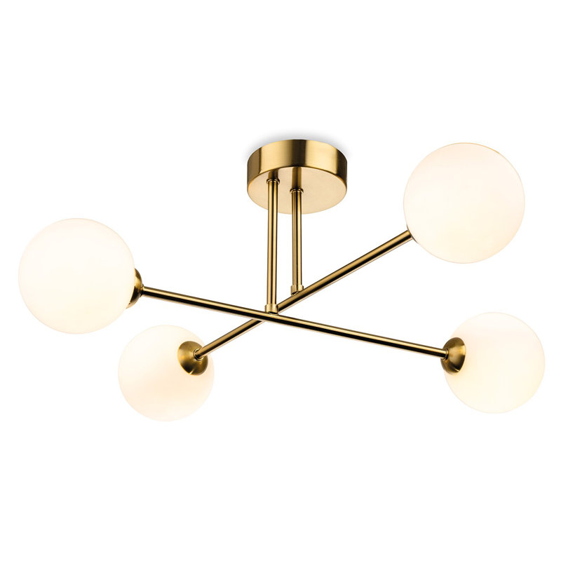 Glass Flush Mount, Brushed Brass, Opal White, 4