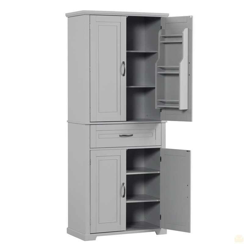 Bathroom Storage Cabinet with Doors and Drawer, Multiple Storage Space, Adjustable Shelf, Gray