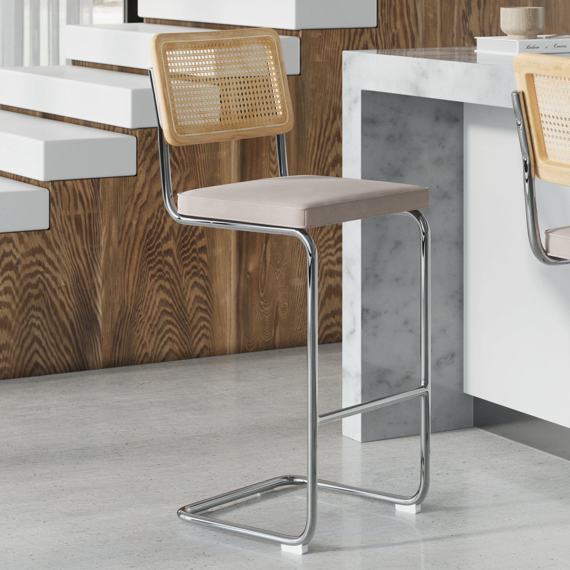 Walsh Velvet Bar & Counter Stool, Platinum, Bar Stool (29” Seat Height)