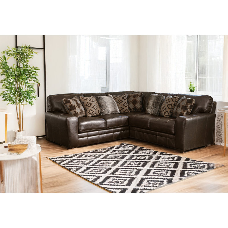  Hopwood 104" Wide Genuine Leather L-Shaped Corner Sectional, Brown Genuine Leather