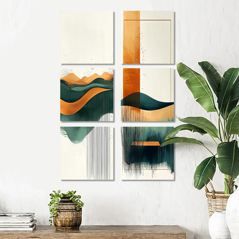 «Brown Minimalist Tranquility Meadow», ensemble de 6 décorations murales pré, Toile tendue, Ne s’applique pas