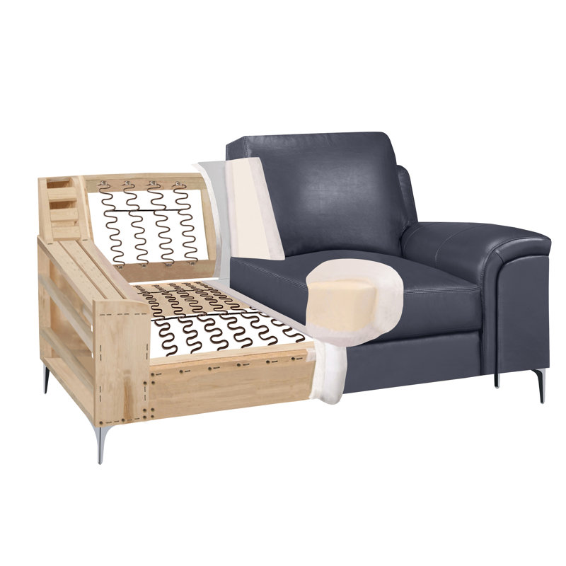 Causeuse avec accoudoirs coussinés en cuir véritable Lama 65 po, Cuir bleu marine