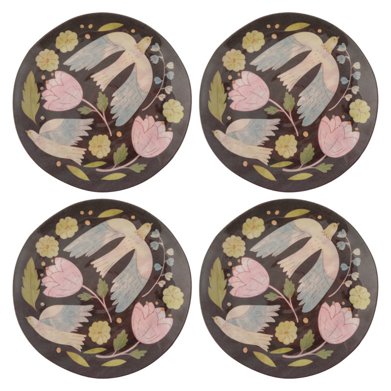 ASSIETTES EN MÉLAMINE S / 4 OISEAUX FOLKLORE (F24)