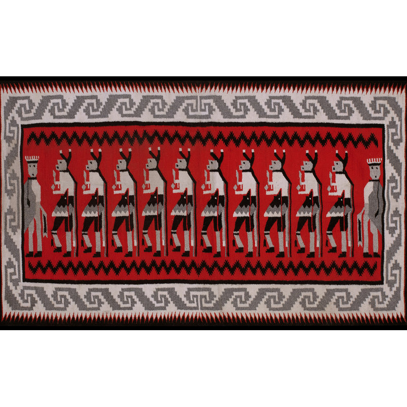 Antique Zapotec Small Scatter Size Wool Coral Rug