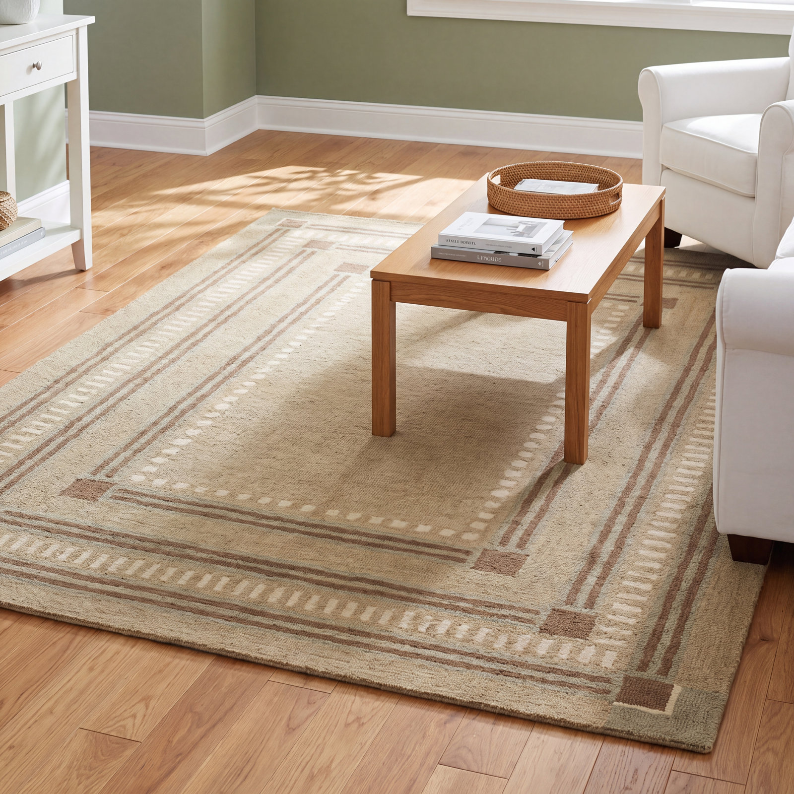 Alfie Green / Natural Area Rug, Rectangle 5' x 7'6"