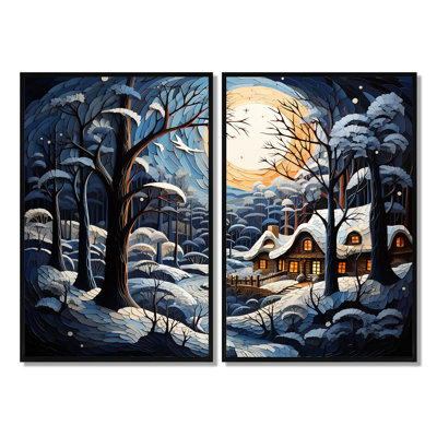 «Christmas Winter Cottage Scenery I», art mural traditionnel blanc