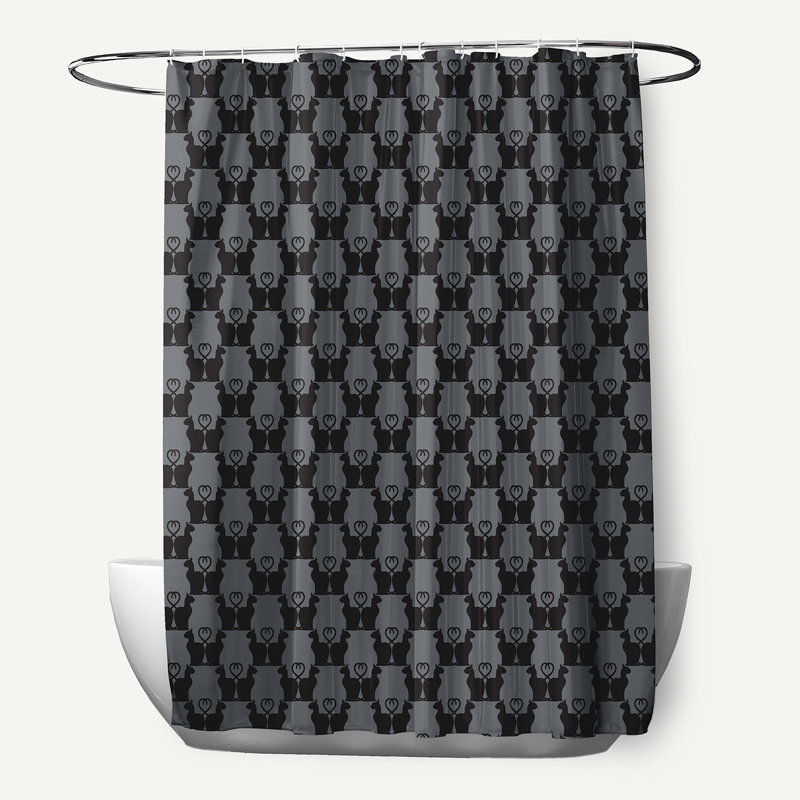 Rideau de douche simple à imprimé animal + crochets, Gris acier