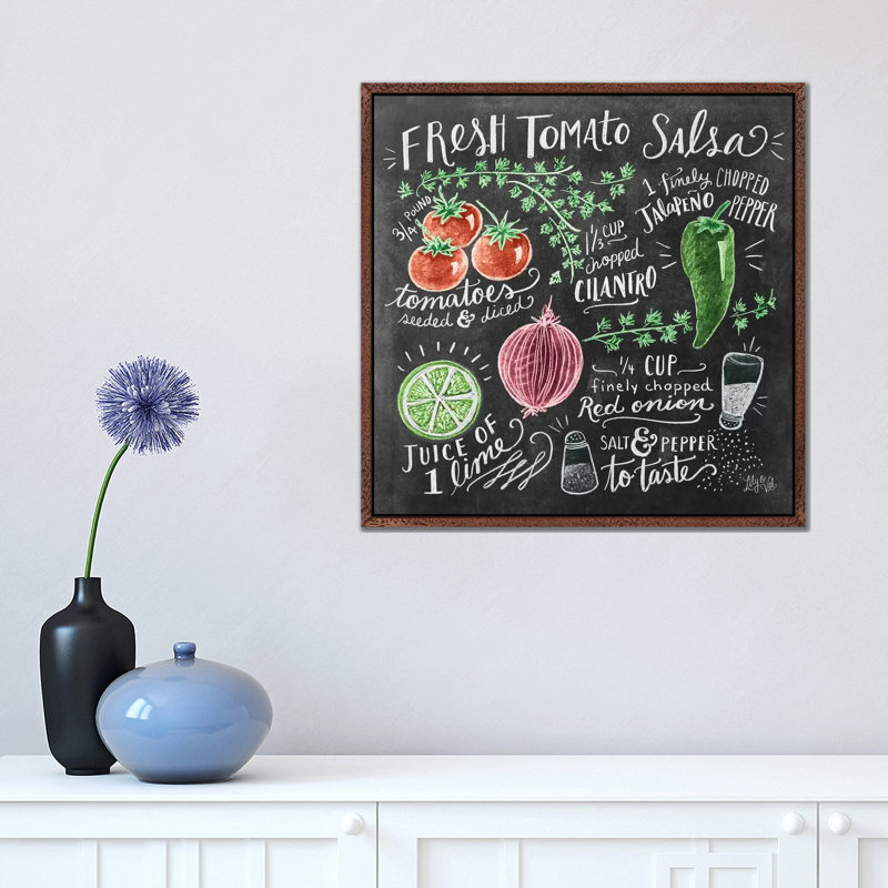 Fresh Tomato Salsa Recipe - Print on Canvas, 45.72cm H x 45.72cm W x 3.81cm D, Classic Brown Wood Floater Framed