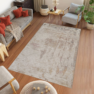 Sealy Easton Modern Abstract Tan Turkish Area Rug, 8' X 10' with Fringe