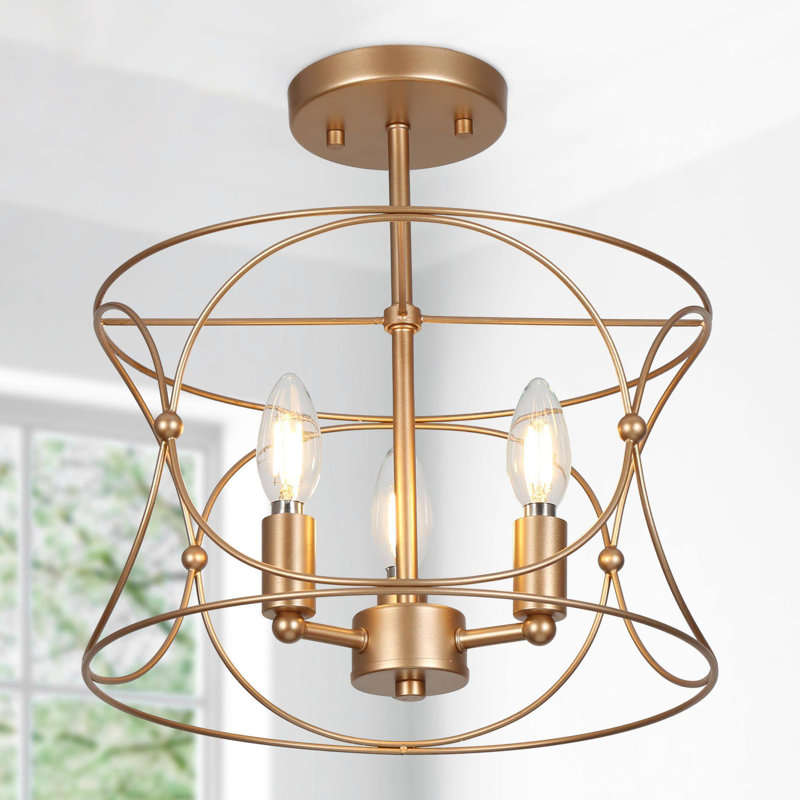 3-Light Drum Cage Frame Semi-Flush Mount Light