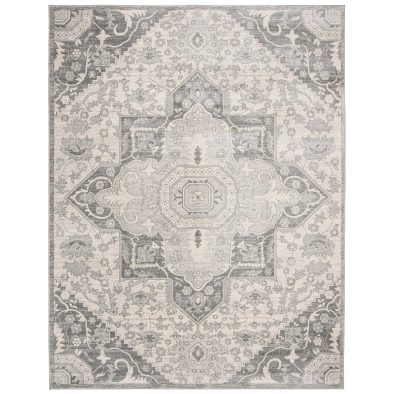 Llana Oriental Cream/Grey Area Rug, Rectangle 2' x 4'
