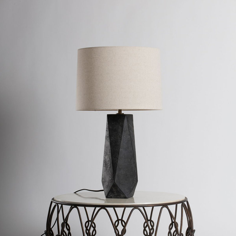 Ceramic Ash Black Table Lamp with Off White Linen Shade