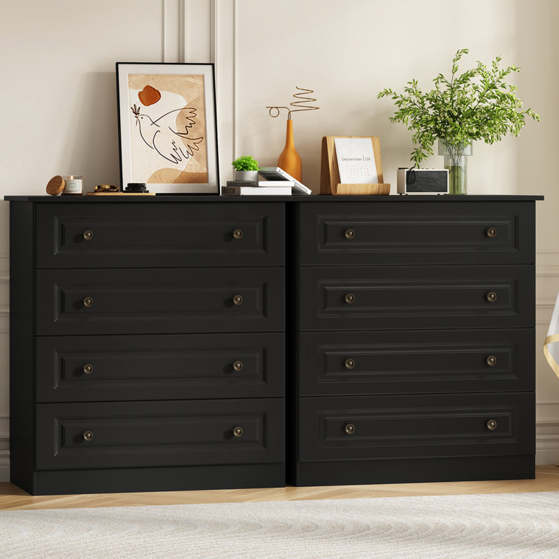 4 Drawer Bedroom Dresser 29.5'' W Wood Modern Drawer Dresser (Set Of 2), Black