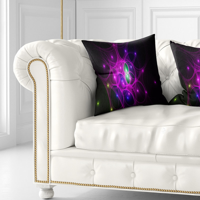 Fractal Space Circles - Coussin imprimé abstrait, 16 po x 16 po, Coussin décoratif, Rose