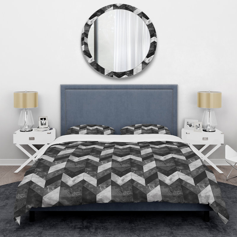 Ensemble de housse de couette moderne à chevrons gris et noir II, Housse de couette simple et deux taies décorative