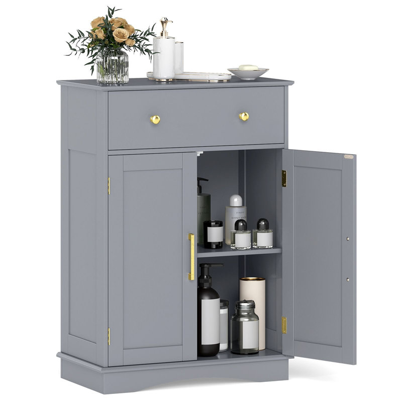 Freestanding Bathroom Cabinet, Grey/Gold