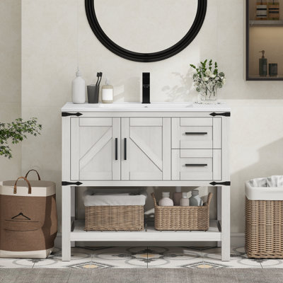 36" Free-standing Modern Single Bathroom Vanity With Resin Drop-in Sink
