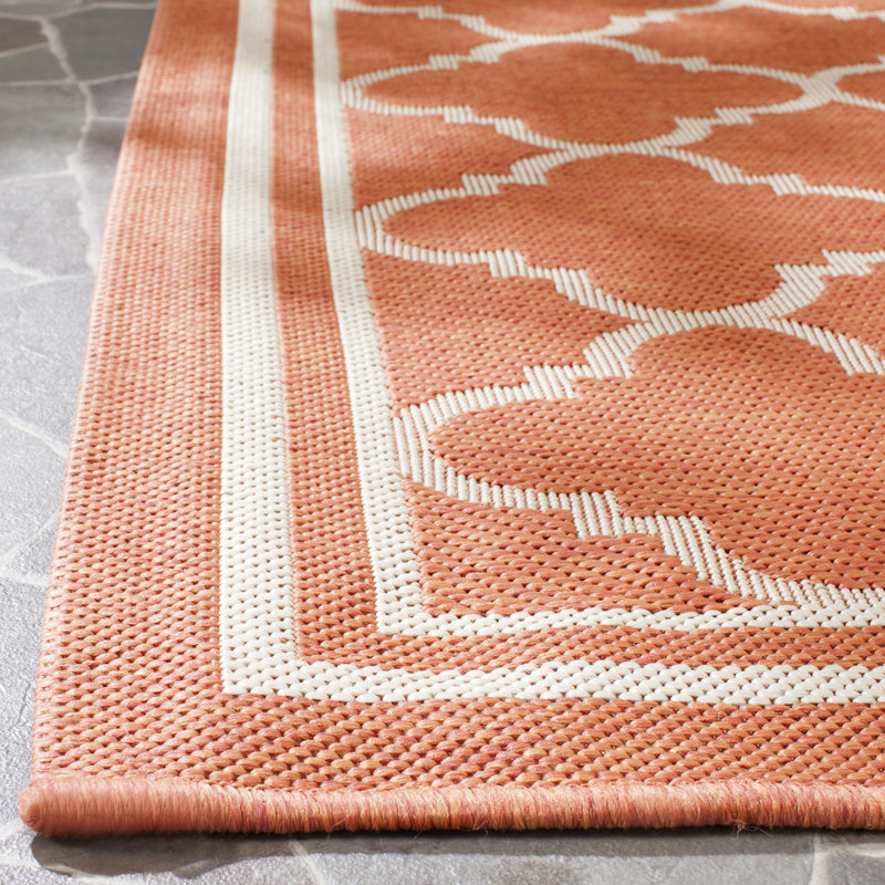 Herefordshire Indoor/Outdoor Hooked Terracotta/Bone Rug, Rectangle 201 x 290 cm