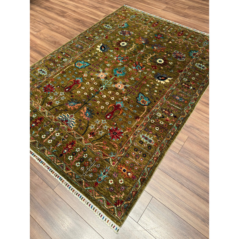 Tapis vert en laine et coton noué à la main Original Original