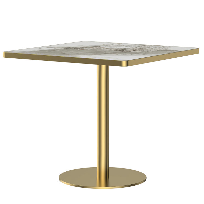 Table carrée bistro moderne tulipe avec plateau en faux marbre 31,5 pouces, Blanc / Brun