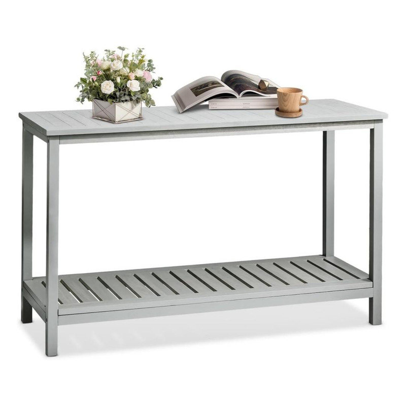 Table d'appoint à 2 niveaux pour patio en bois massif, Gris
