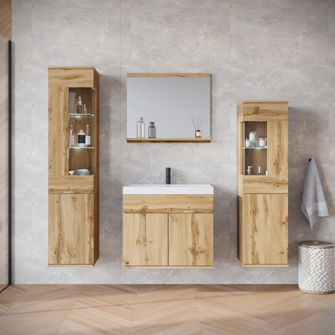 Minio Go For It, Nikita Bathroom Furniture Set, White/glossy White, 4-piece With Led Lighting