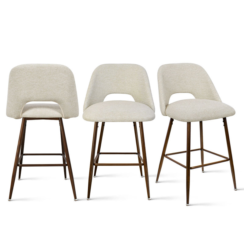 Berneta 26" H Upholstered Counter Stools, Beige, 3