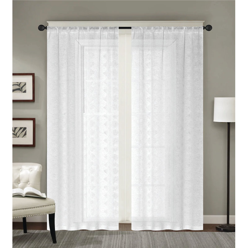 Benecia Textured Sheer Rod Pocket Panel Pair, White