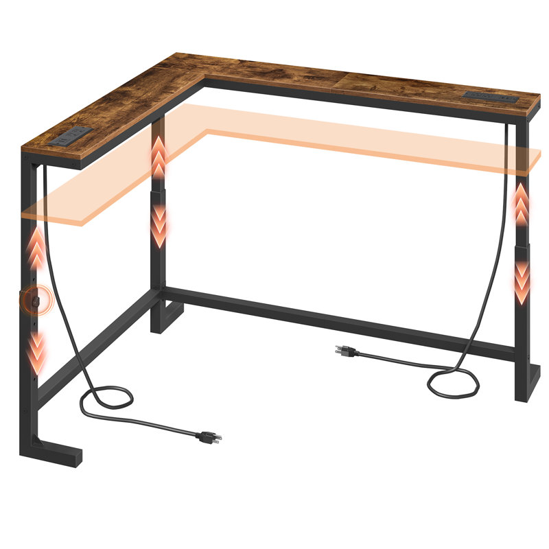 Narrow Console Table with Adjustable Height (24.3"-32.7") &2 Power Outlets Hallway Table L-Shaped Behind Couch Table