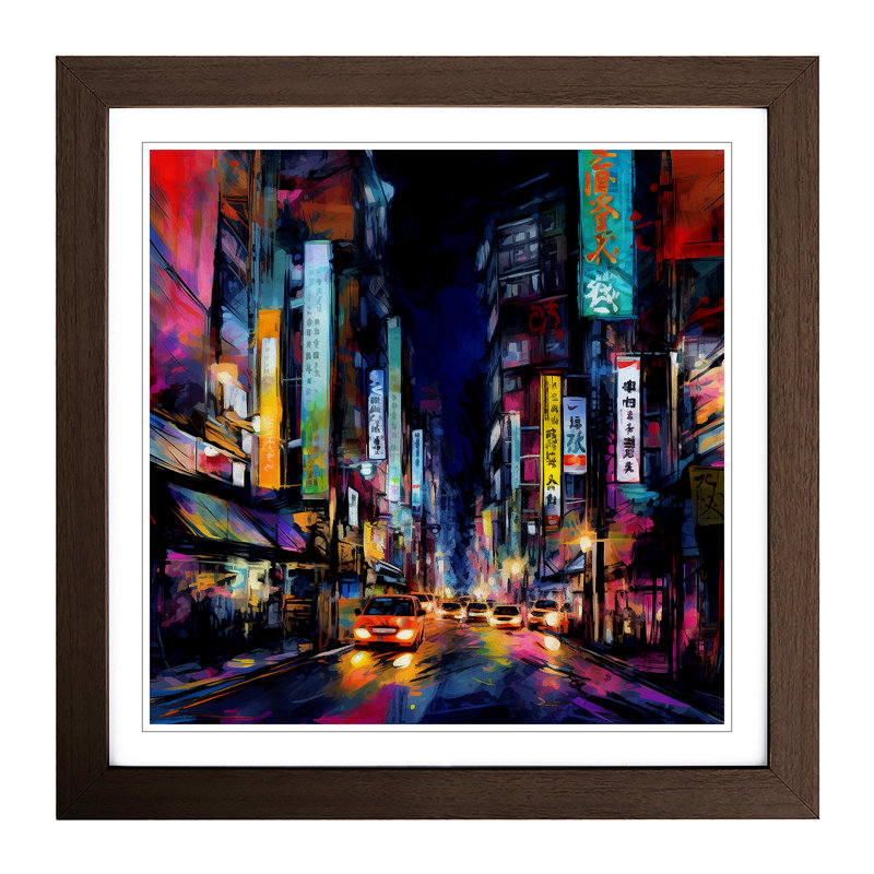 City Of Tokyo Abstract Art No.4 - Single Picture Frame Print on Wood, Walnut
