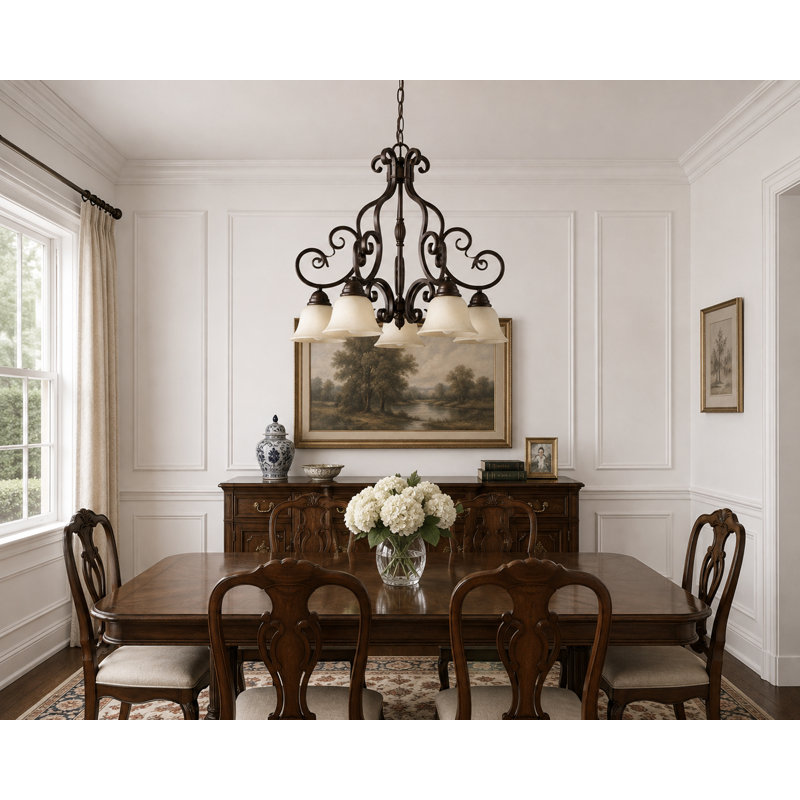 Lustre classique/traditionnel ombré 5 lumières Amelia, Bronze frotté à l'huile
